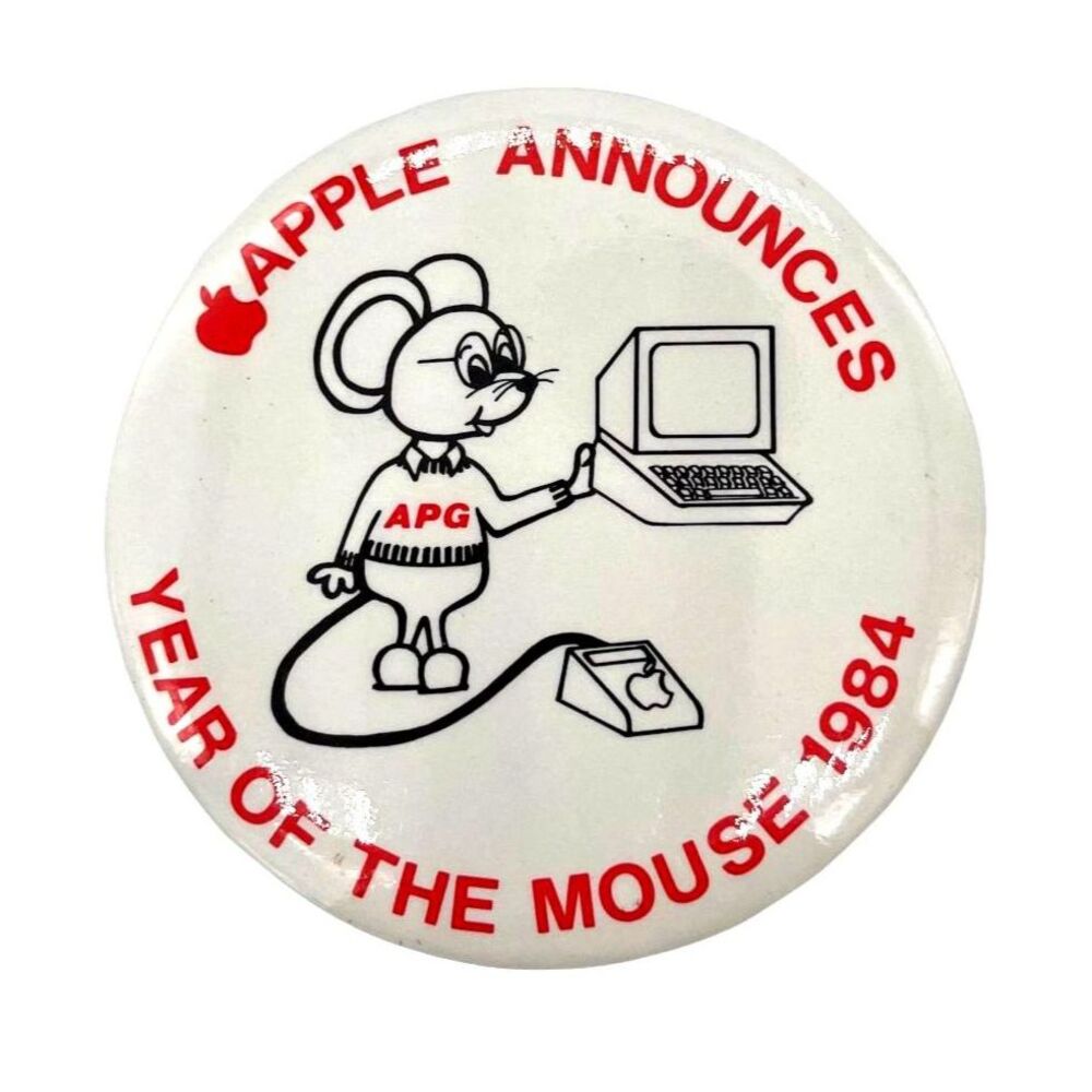 RARE FIND! Vintage "Apple Announces Year of the Mouse 1984" Employee Pin Badge